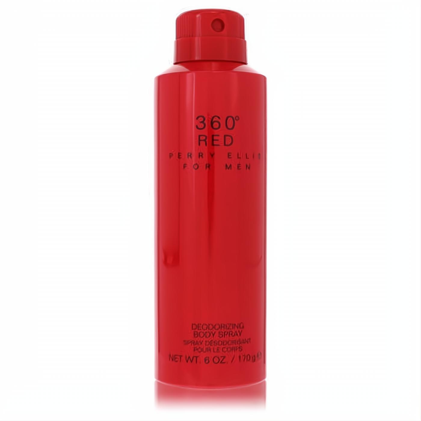 Bold red Perry Ellis 360 Red body spray for men, 6 oz, featuring a sleek can with crisp white branding.