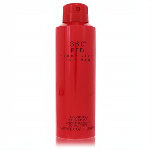Bold red Perry Ellis 360 Red body spray for men, 6 oz, featuring a sleek can with crisp white branding.