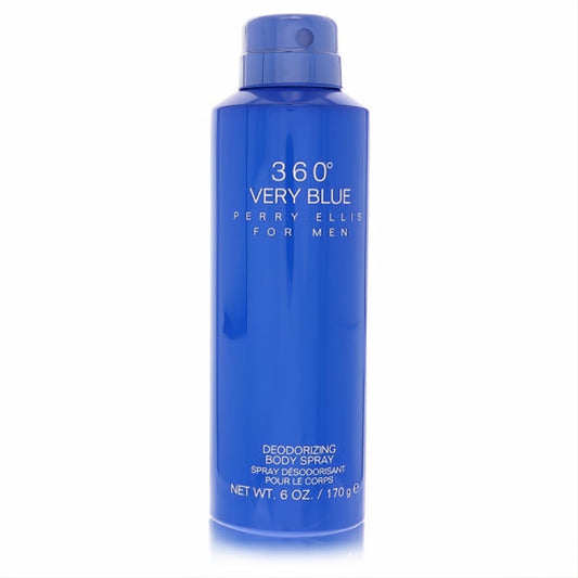 Perry Ellis 360 Very Blue men's deodorizing body spray. Bold blue 6 oz metal can with matching cap.