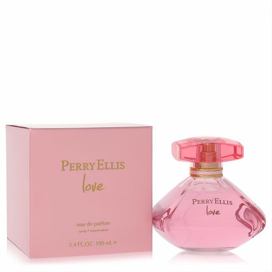 Perry Ellis Love 3.4 oz women's eau de parfum. Chic pink faceted glass bottle and matching box for a captivating scent.