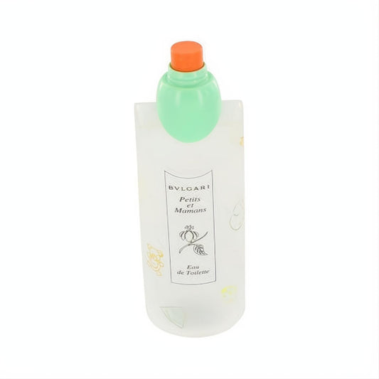 Discover Bvlgari Petits & Mamans 3.3 oz EDT spray tester. Frosted bottle, playful drawings, vibrant green and orange cap.