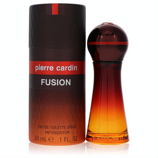Elevate your scent with Pierre Cardin Fusion 1 oz EDT for men. Features a vibrant orange-amber gradient bottle and sleek dark packaging.