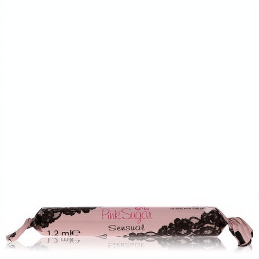 Pink Sugar Sensual perfume sample vial, 1.2 mL, wrapped in sweet pink with elegant black lace design.