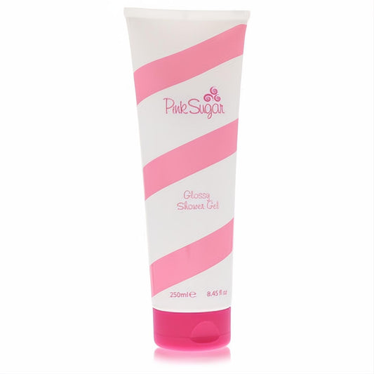 Pink Sugar Aquolina Glossy Shower Gel, 8.45 fl oz. White tube with vibrant pink stripes and a hot pink cap.