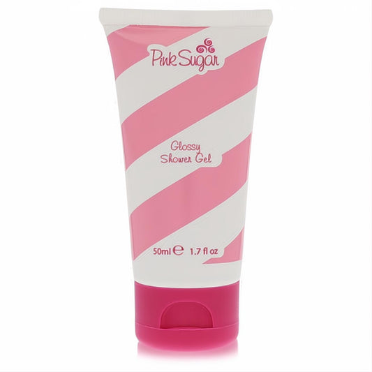 Sweet Pink Sugar 1.7 oz travel shower gel tube. Features playful pink and white candy stripes with a vibrant pink cap.