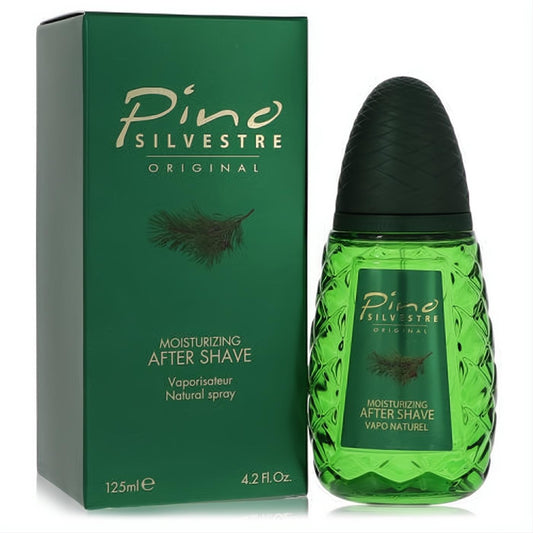 Pino Silvestre Original 4.2 oz After Shave Spray. Distinctive green pinecone bottle and dark green box with pine needle design.
