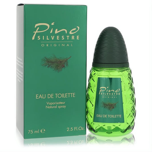 Experience Pino Silvestre's 2.5 oz men's EDT. Iconic green pinecone bottle and matching box, evoking fresh forest essence.