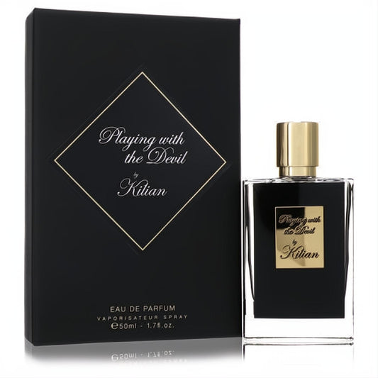 Luxurious Kilian Playing with the Devil 1.7 oz EDP. Iconic black box, clear bottle with gold cap.