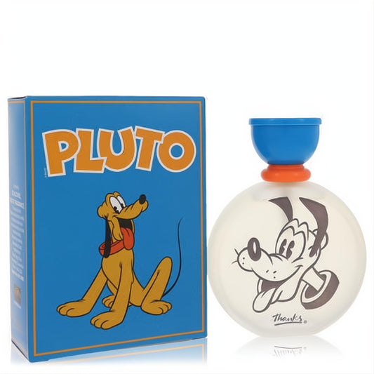 Pluto by Disney 1.7 oz EDT spray. Frosted bottle with Pluto's face, blue cap, and vibrant blue box featuring Pluto.