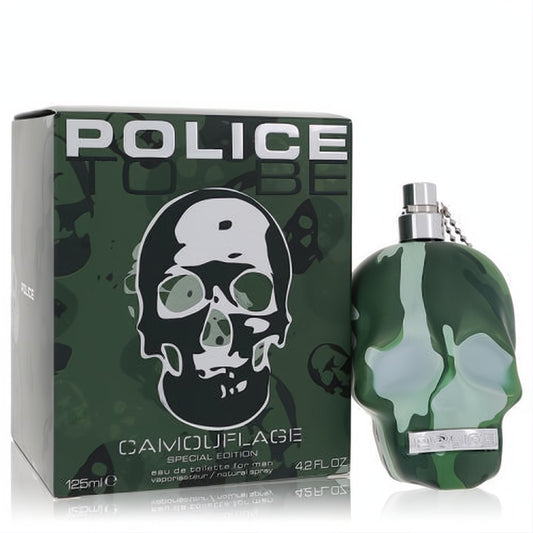 Bold Police To Be Camouflage 4.2 oz men's EDT spray in a striking green camo skull bottle with matching box.