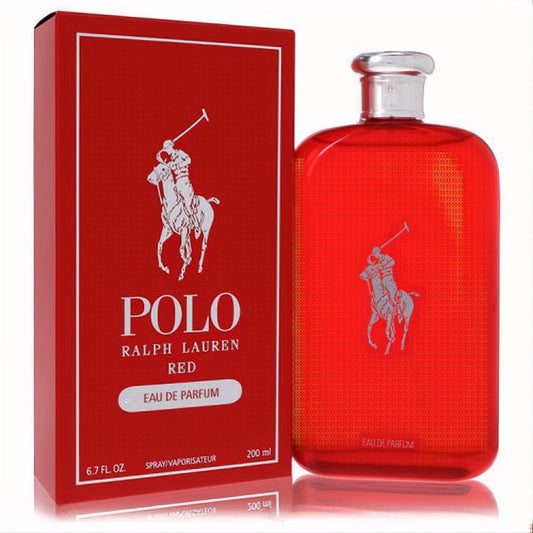 Ignite your senses with Polo Red by Ralph Lauren 6.7 oz Eau De Parfum. Bold red glass bottle, silver cap, iconic logo, and matching box.