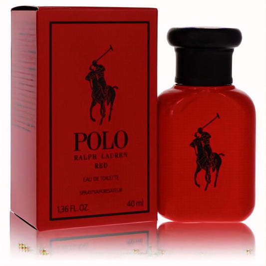 Elevate your style with Polo Red by Ralph Lauren 40ml EDT. Sleek red bottle, black cap, and iconic pony logo.