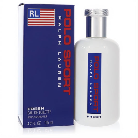 Polo Sport Fresh by Ralph Lauren 4.2 oz EDT. Iconic white bottle, silver cap, and signature blue box with RL flag logo. Classic men's scent.