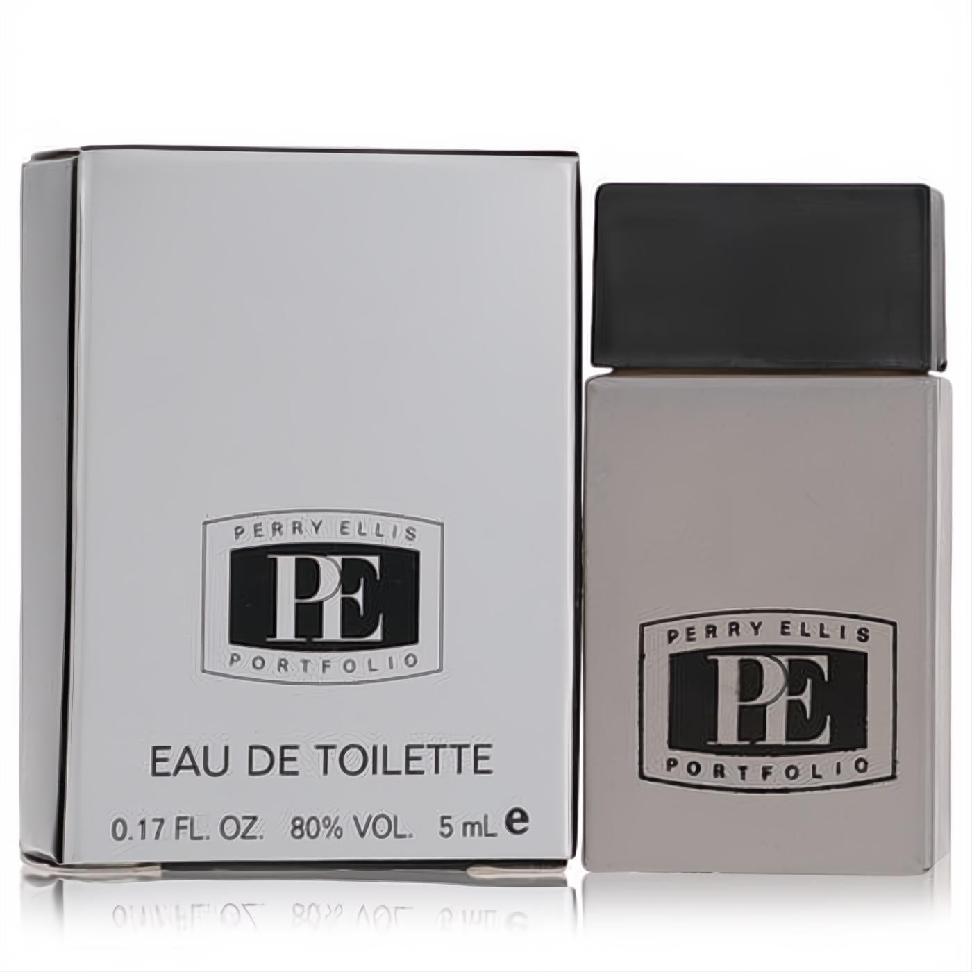 Perry Ellis Portfolio Mini EDT .17 oz, sleek gray bottle with black cap and matching box.