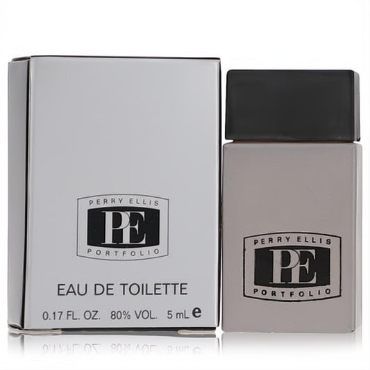 Perry Ellis Portfolio Mini EDT .17 oz, sleek gray bottle with black cap and matching box.