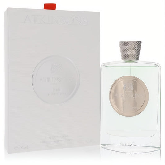 Elegant Atkinsons Posh on the Green 3.3 oz EDP. Clear glass bottle with fresh green fragrance, silver cap, and sophisticated white embossed box.