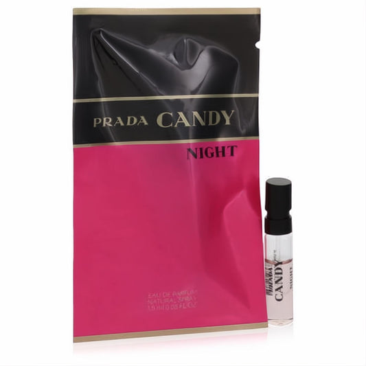 Discover Prada Candy Night .05 oz women's perfume sample. Chic black & hot pink packet, clear glass vial.