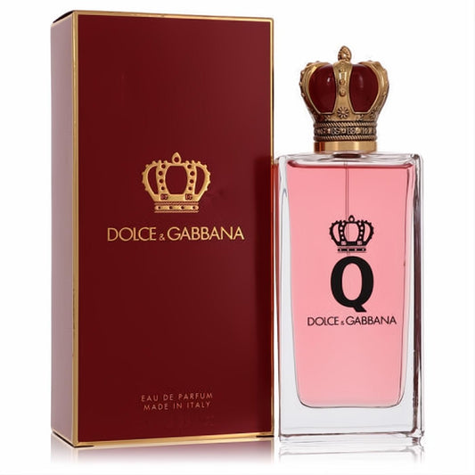 Stunning Q By Dolce & Gabbana 3.3 oz Eau De Parfum. Pink liquid, regal gold crown cap, and elegant red box.