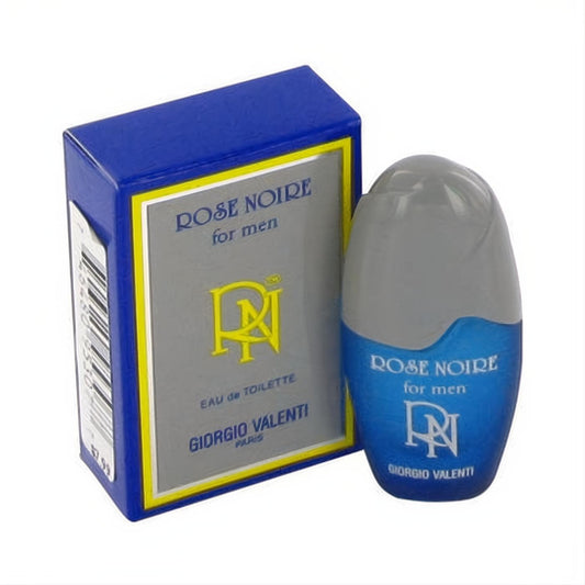 Sophisticated Rose Noire by Giorgio Valenti .17 oz EDT. Features a sleek royal blue box and a unique grey-blue ergonomic bottle.