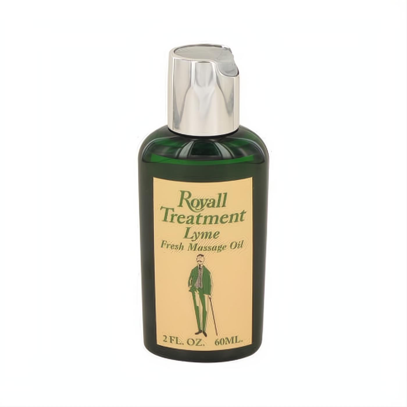 Royall Treatment Lyme Fresh Massage Oil, 2 oz dark green glass bottle with sleek silver cap and classic gentleman label.