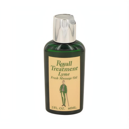 Royall Treatment Lyme Fresh Massage Oil, 2 oz dark green glass bottle with sleek silver cap and classic gentleman label.