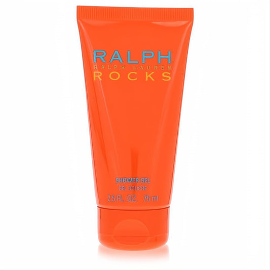 Vibrant orange Ralph Rocks by Ralph Lauren 2.5 oz women's shower gel tube, featuring bold blue and orange text.