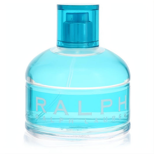 Ralph by Ralph Lauren 3.4 oz EDT tester. Clear bottle with vibrant aqua blue liquid, matching cap, and bold 'RALPH' logo.