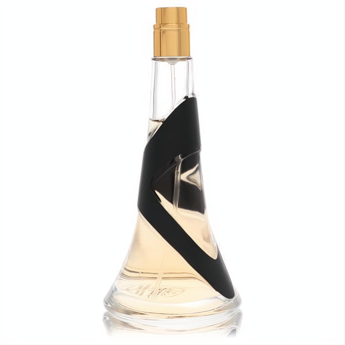 Reb'l Fleur by Rihanna 1 oz women's perfume tester. Elegant clear glass bottle, gold cap, and iconic black ribbon design.