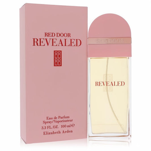 Luxurious Red Door Revealed Elizabeth Arden 3.3 oz EDP. Clear bottle, soft pink rounded cap, and matching elegant pink box.