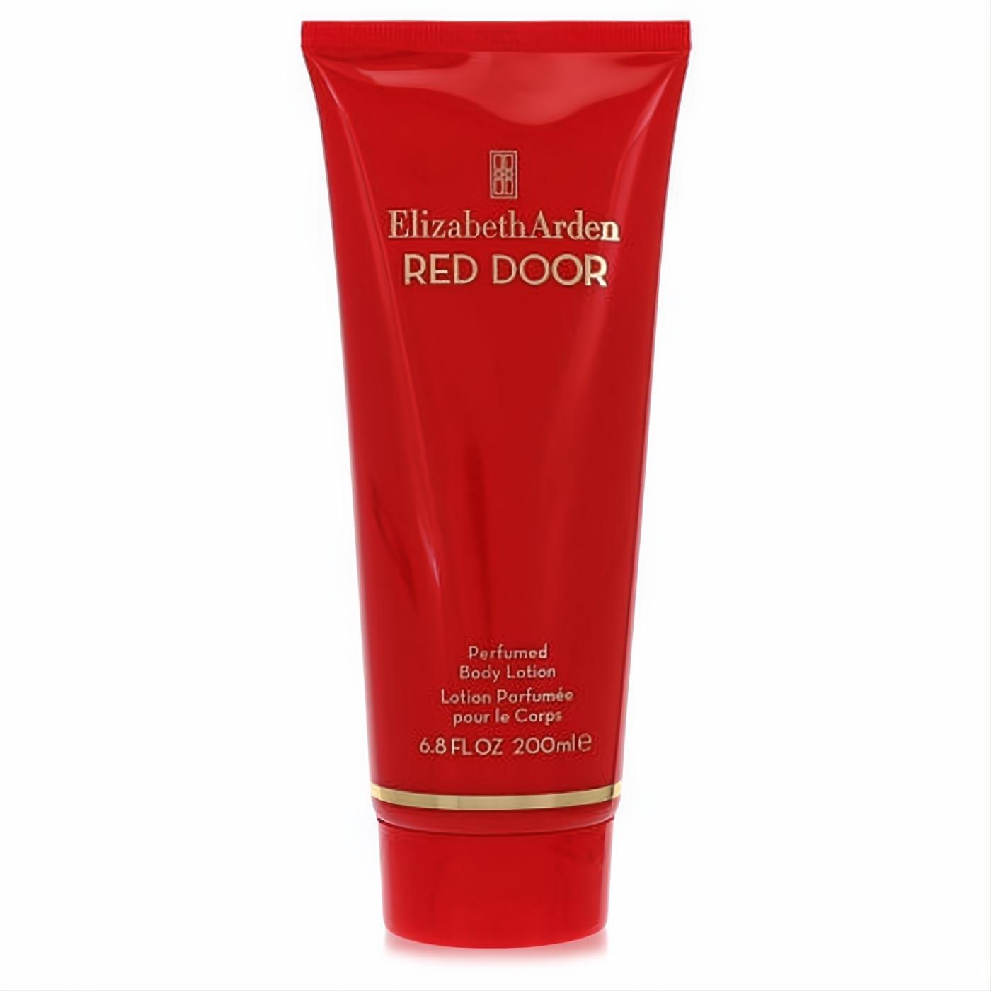 Elizabeth Arden Red Door perfumed body lotion, 6.8 oz. Luxurious vibrant red tube with gold branding.