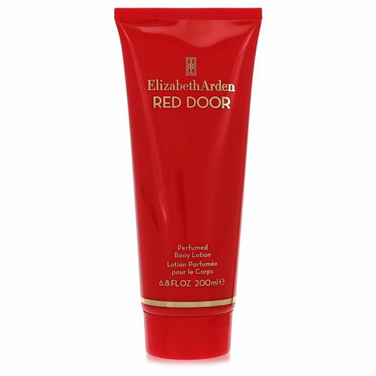 Elizabeth Arden Red Door perfumed body lotion, 6.8 oz. Luxurious vibrant red tube with gold branding.