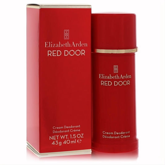 Luxurious Red Door 1.5 oz deodorant cream by Elizabeth Arden, featuring a bold red box and matching stick with elegant gold trim.