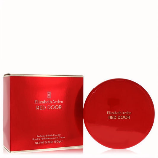 Elegant Elizabeth Arden Red Door 5.3 oz perfumed body powder. Iconic vibrant red box and round compact with gold accents.