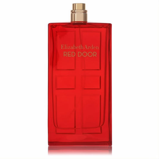 Elegant Elizabeth Arden Red Door perfume tester. Vibrant red glass bottle with a distinctive door design and luxurious gold cap.