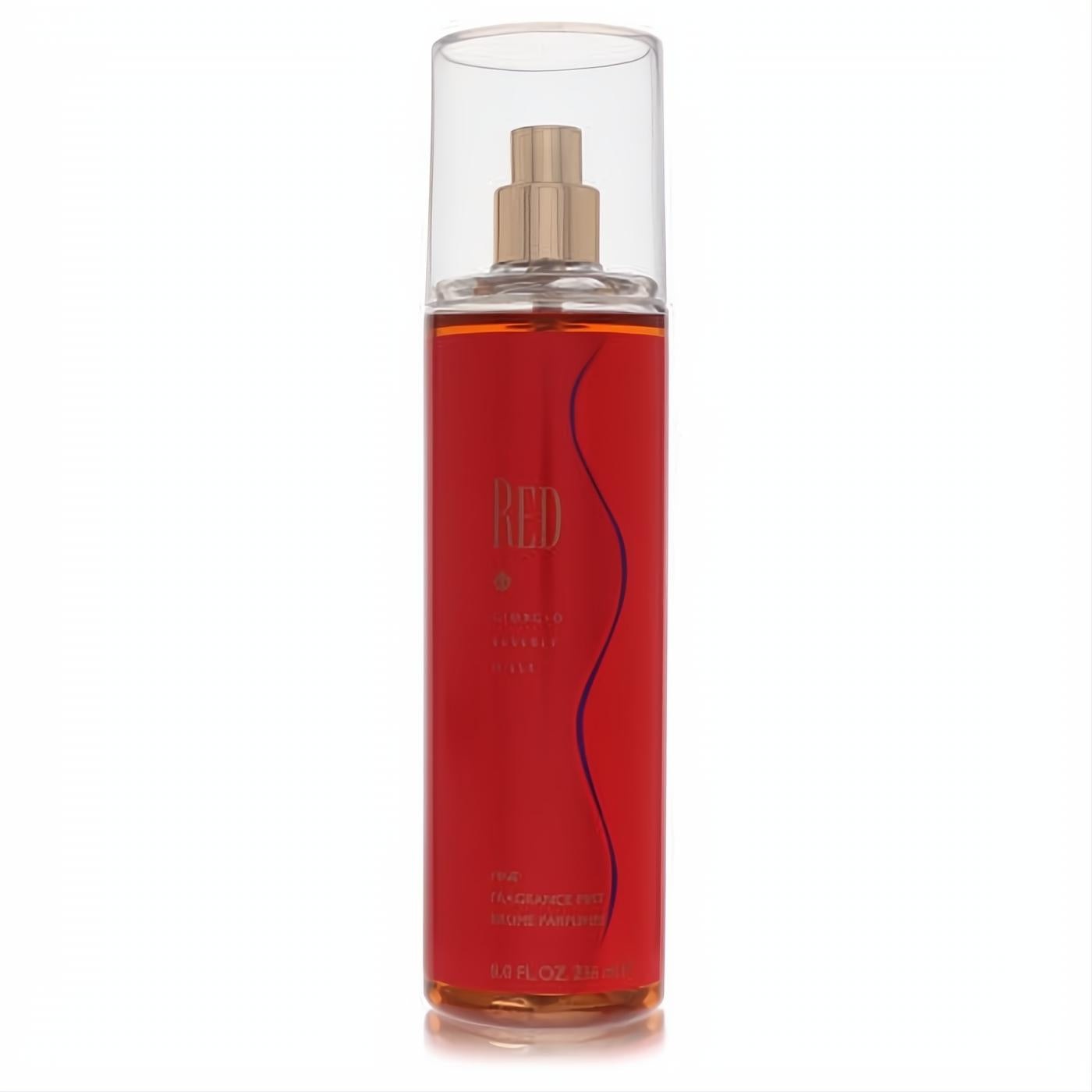 Experience Red by Giorgio Beverly Hills 8 oz fragrance mist. Striking red liquid in a sleek clear bottle with a gold sprayer.