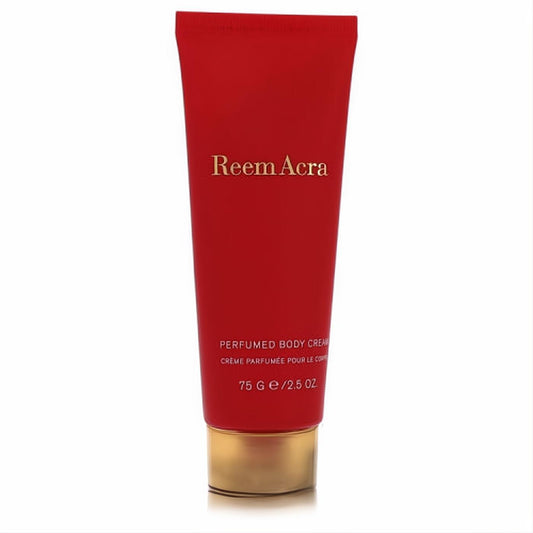 Experience Reem Acra's luxurious 2.5 oz perfumed body cream. Striking red tube with elegant gold branding and cap.