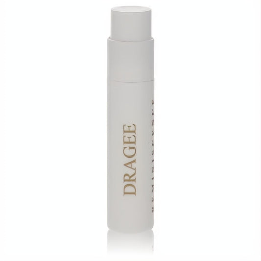 Sleek frosted white Reminiscence Dragee .04 oz perfume vial with elegant gold text.