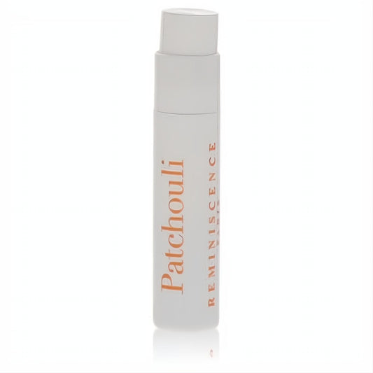 Experience Reminiscence Patchouli in this elegant .04 oz frosted white sample vial, featuring bold orange branding.