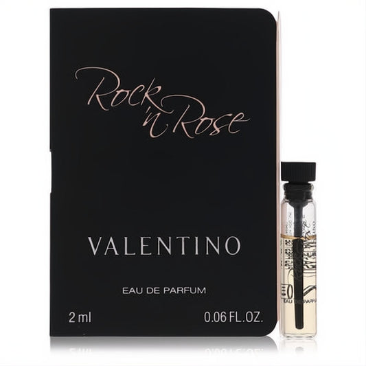 Elegant black Valentino Rock 'n Rose Eau de Parfum 0.06 fl.oz. sample, featuring a clear glass vial for a luxurious scent experience.