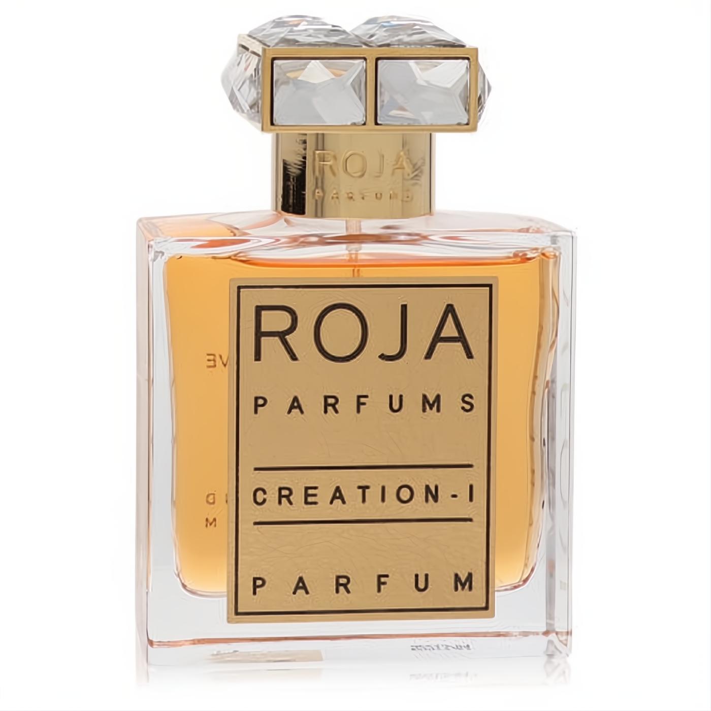 Luxurious Roja Parfums Creation-I fragrance in a clear bottle with amber liquid and elegant crystal cap.