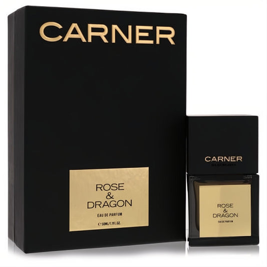 Experience luxury: Carner Barcelona Rose & Dragon 1.7 oz unisex EDP spray. Sleek black bottle with gold label and matching box.