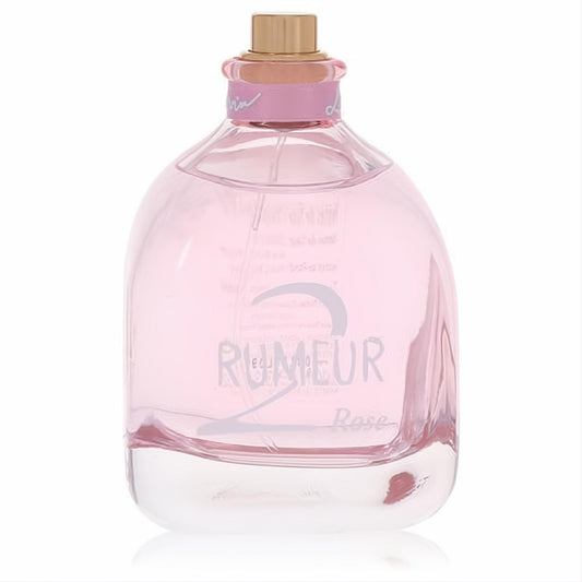Captivating Lanvin Rumeur 2 Rose 3.4 oz EDP tester. Delicate pink fragrance in a sleek glass bottle with a chic gold cap.