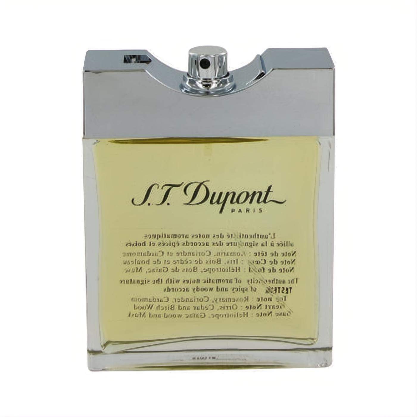 ST Dupont PARIS Eau De Toilette 3.4 oz tester. Refined golden fragrance in a clear glass bottle with a sleek silver cap.