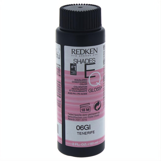 Redken Shades EQ Color Gloss 06GI Tenerife 2 oz hair color bottle. Achieve professional, vibrant demi-permanent color.