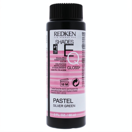 Achieve stunning Pastel Silver Green hair with Redken Shades EQ Color Gloss. This 2 oz bottle delivers vibrant, conditioning color.