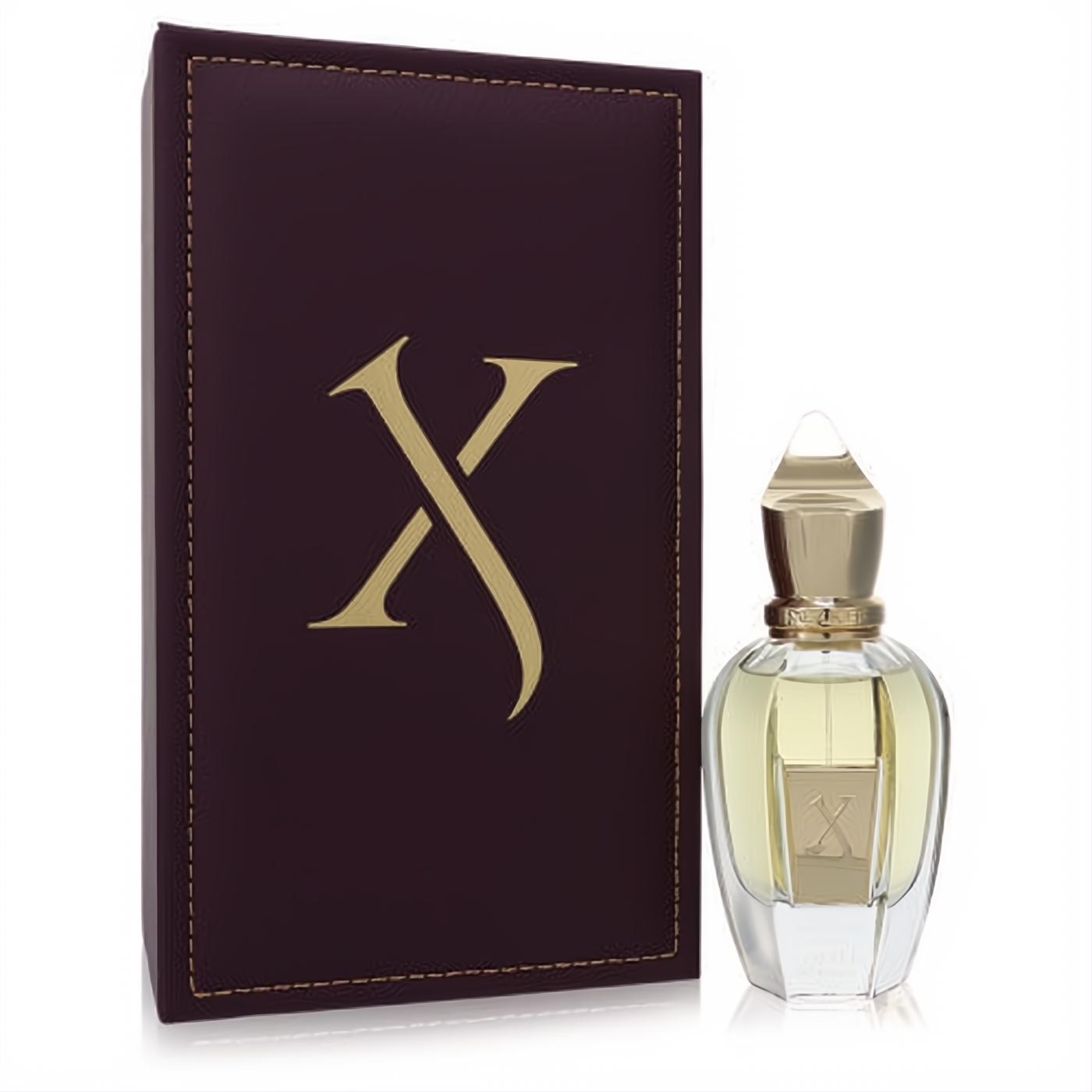 Captivating Xerjoff Oesel EDP: clear glass bottle with gold cap & light yellow liquid, beside a rich burgundy box with gold 'X' logo.