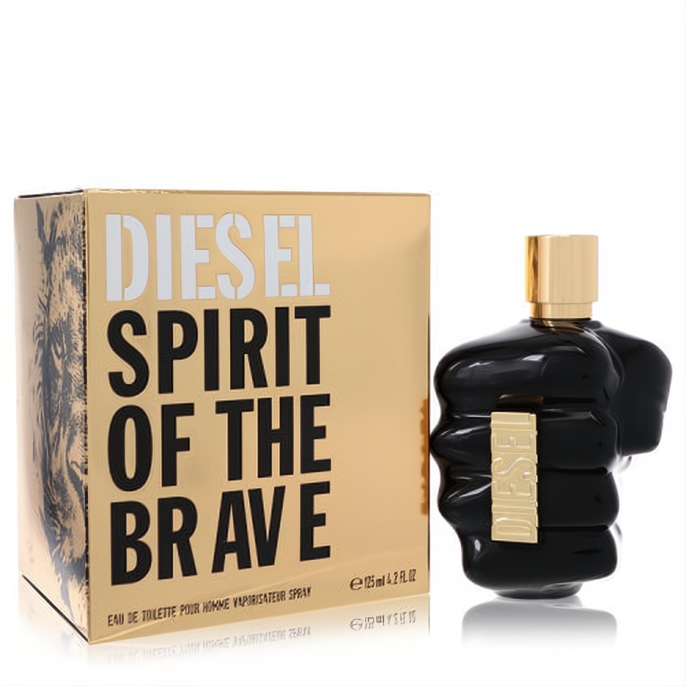 Bold Diesel Spirit of the Brave 4.2 oz men's cologne. Gold box and iconic black fist bottle with gold cap.