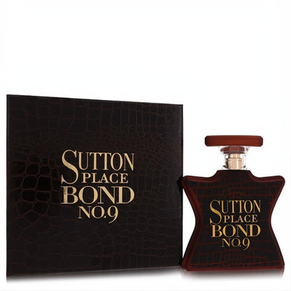 Luxurious Bond No. 9 Sutton Place 3.4 oz EDP. Dark brown crocodile-textured bottle and matching box with gold lettering.