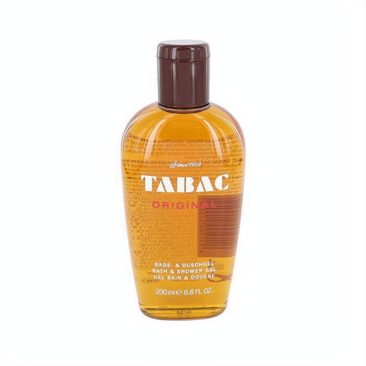 Tabac Original 6.8 oz men's shower gel. Classic clear bottle with rich amber liquid and a distinguished dark brown cap.