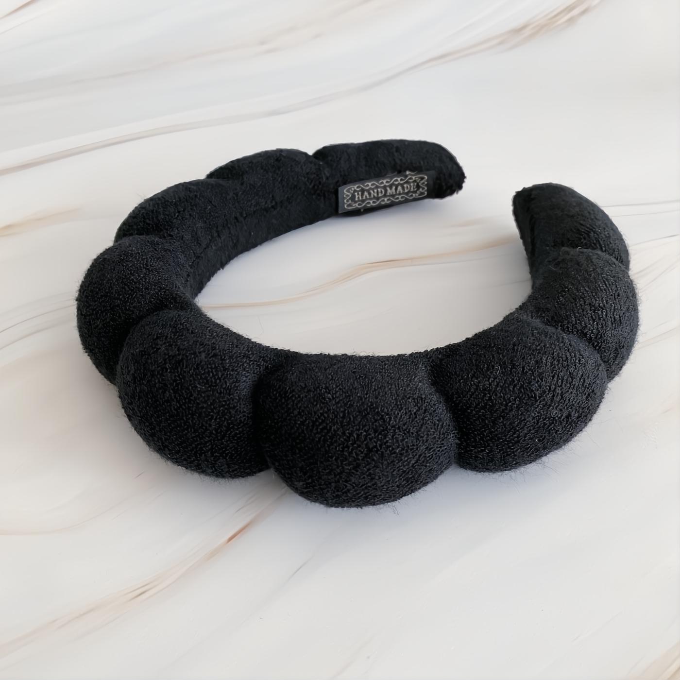 Soft black terry cloth headband with a playful puffy scalloped design. Handmade for comfortable, stylish everyday wear.